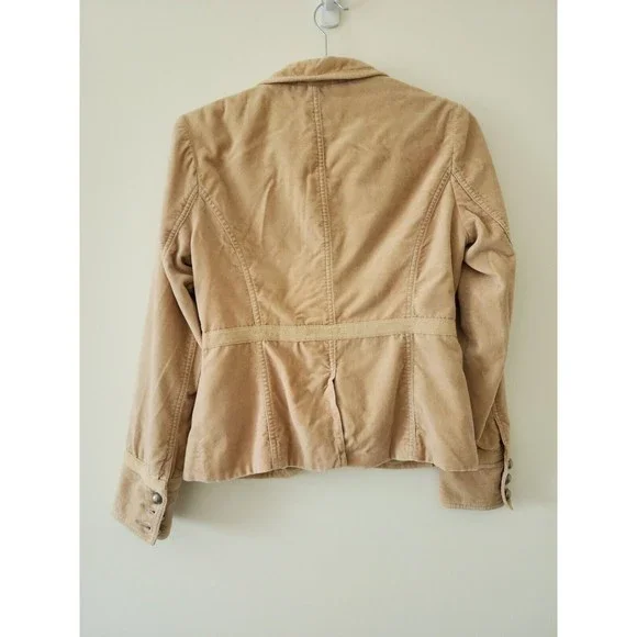 Massimo Dutti Womens Velour Jacket S Cream Military Long Sleeve Collared Lined - Picture 3 of 16